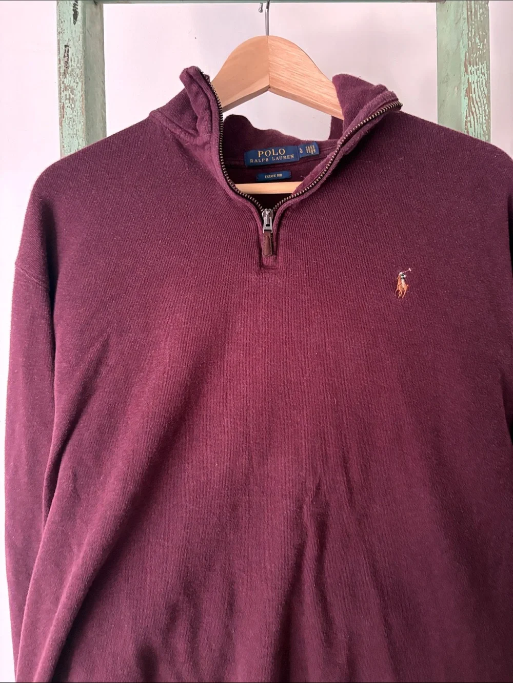 Ralph Lauren Burgundy Half-Zip Hoodie Sweater - Picture 4 of 5